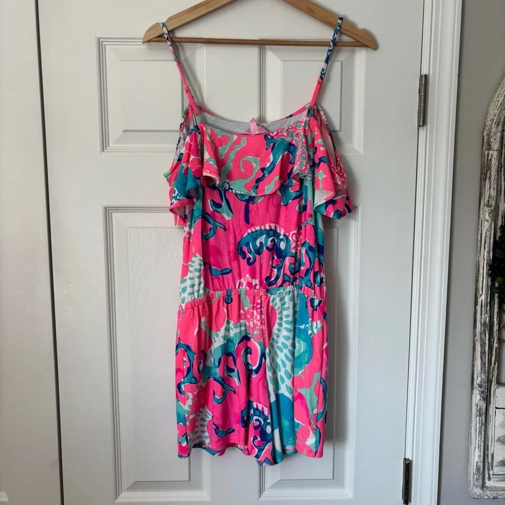 Lilly Pulitzer Klea Romper Off the Shoulder Coral Reef I'm So Jelly Jumpsuit S - Picture 8 of 11